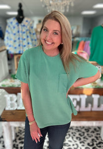 ribbed pocket top, kelly green