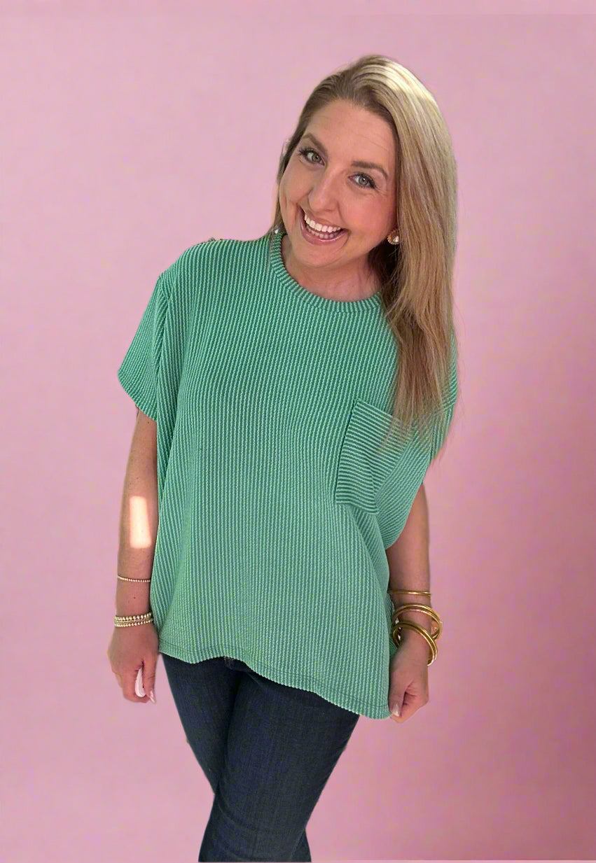 ribbed pocket top, kelly green