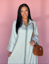 Load image into Gallery viewer, meadow stripe button-down maxi, soft green
