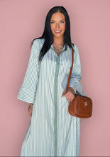 Load image into Gallery viewer, meadow stripe button-down maxi, soft green
