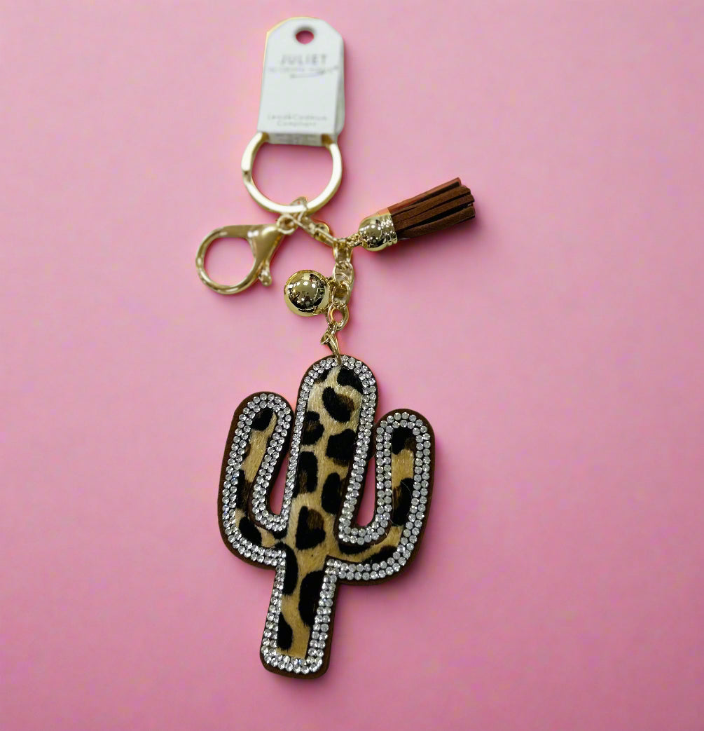 rhinestone cactus keychain