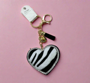 zebra heart keychain