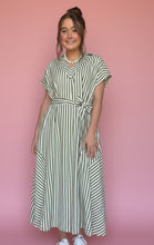 Load image into Gallery viewer, autumn olive stripe midi dress
