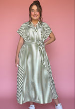 Load image into Gallery viewer, autumn olive stripe midi dress
