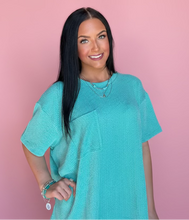 Load image into Gallery viewer, zenana ribbed pocket top, turquoise (reg + plus)
