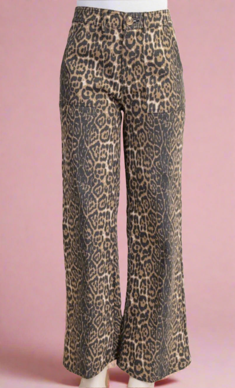 leopard flare jeans