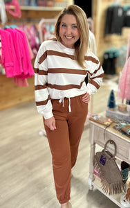 striped jogger set, brown