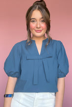 Load image into Gallery viewer, rich teal bow blouse
