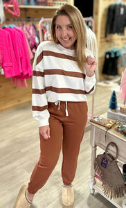 striped jogger set, brown