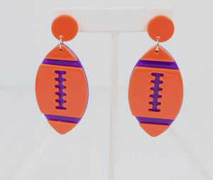 purple + orange football earring