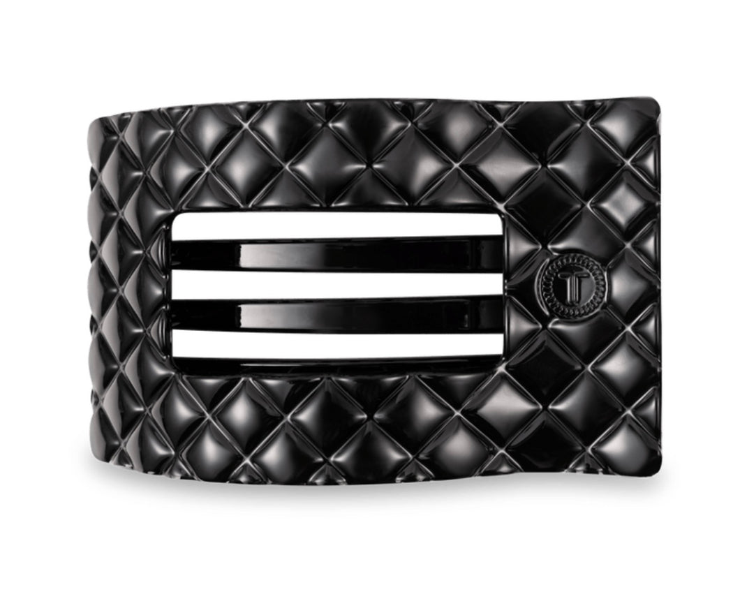 jet black quilted large flat rectangle hair clip | teleties