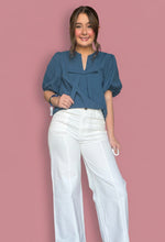 Load image into Gallery viewer, rich teal bow blouse
