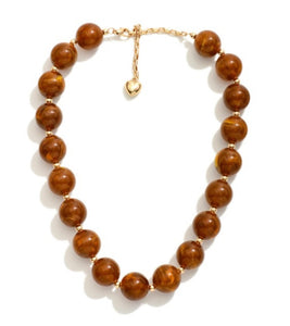 chunky marbled bead necklace, brown