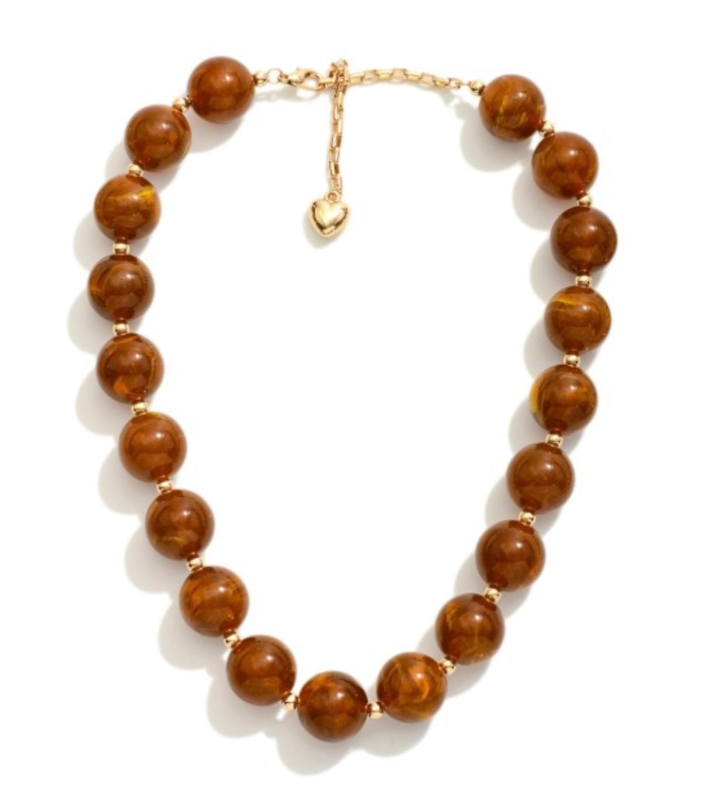 chunky marbled bead necklace, brown
