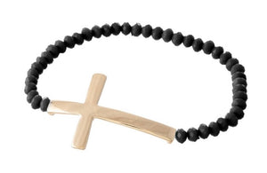 beaded cross bracelet, black