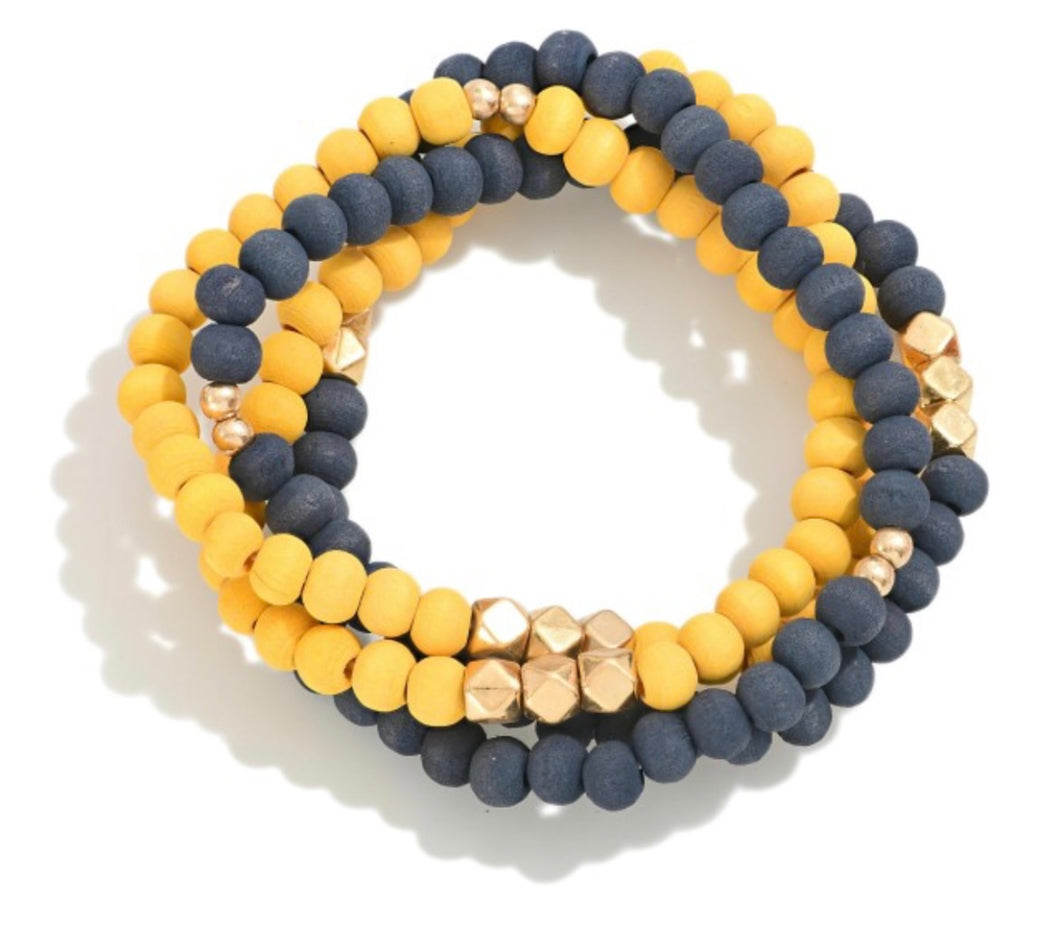 gameday stretch bracelets, navy + yellow