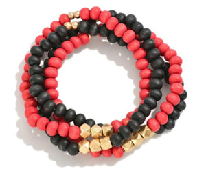 gameday stretch bracelets, red + black