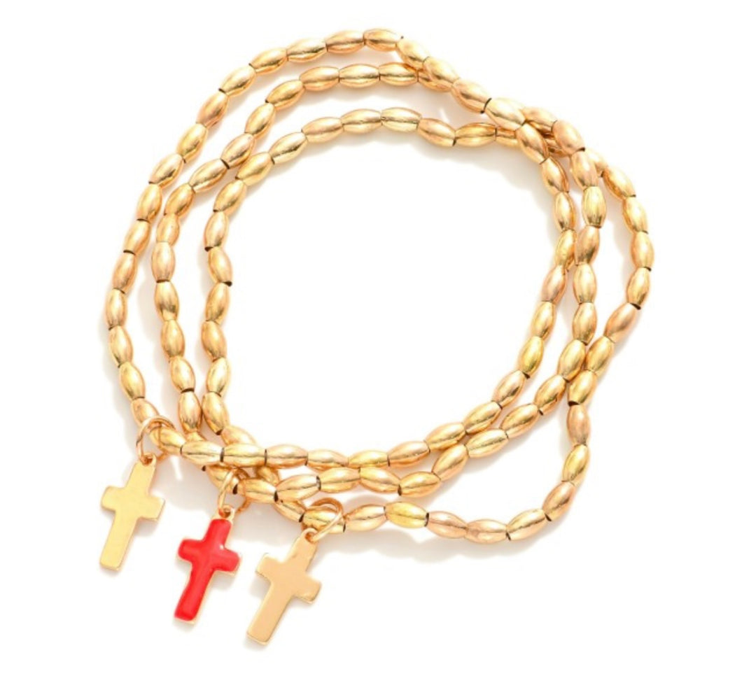 cross bracelet set, red