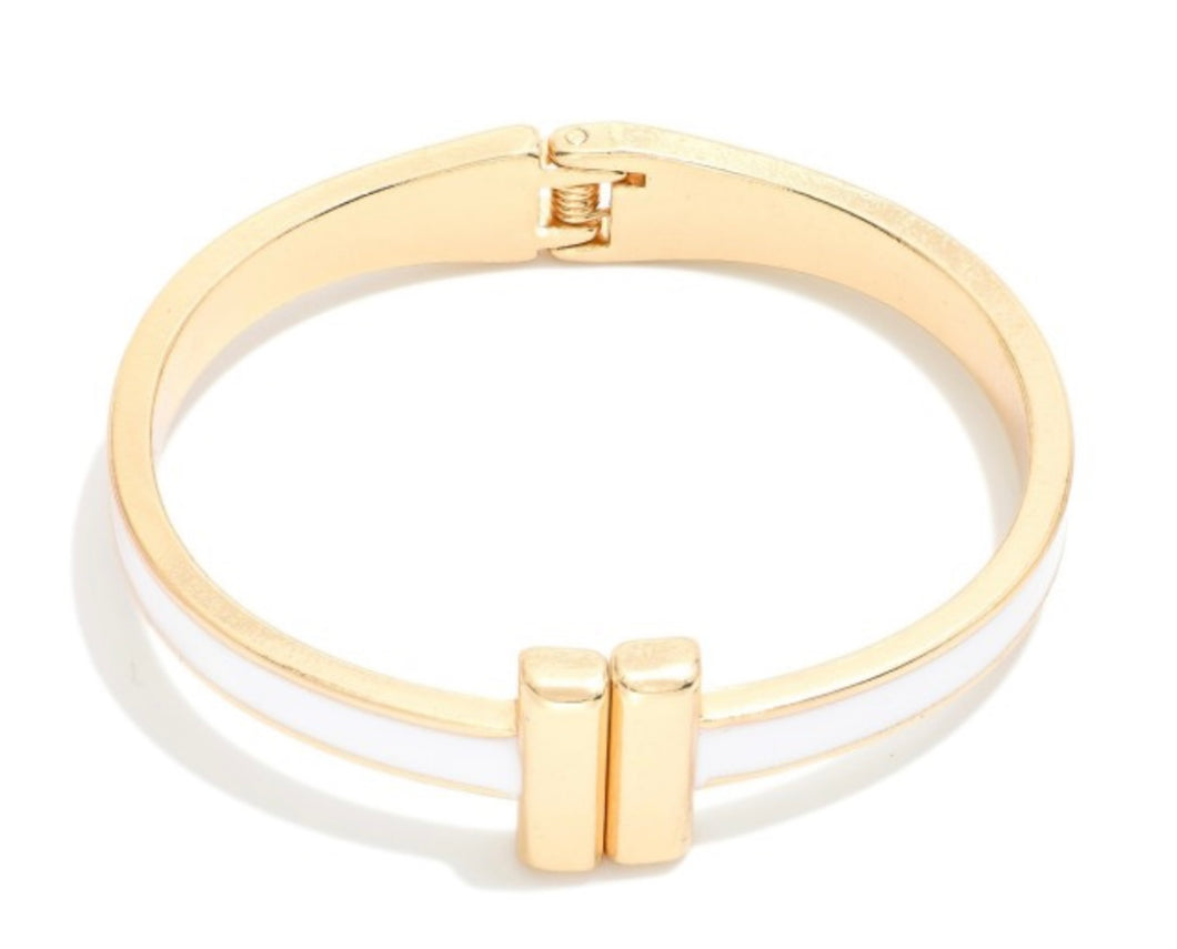 gold hinge bracelet, white