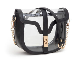 clear buckled stadium bag, black