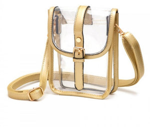 clear stadium crossbody bag, gold
