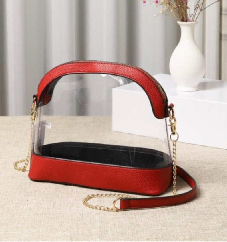 clear stadium dome bag, red