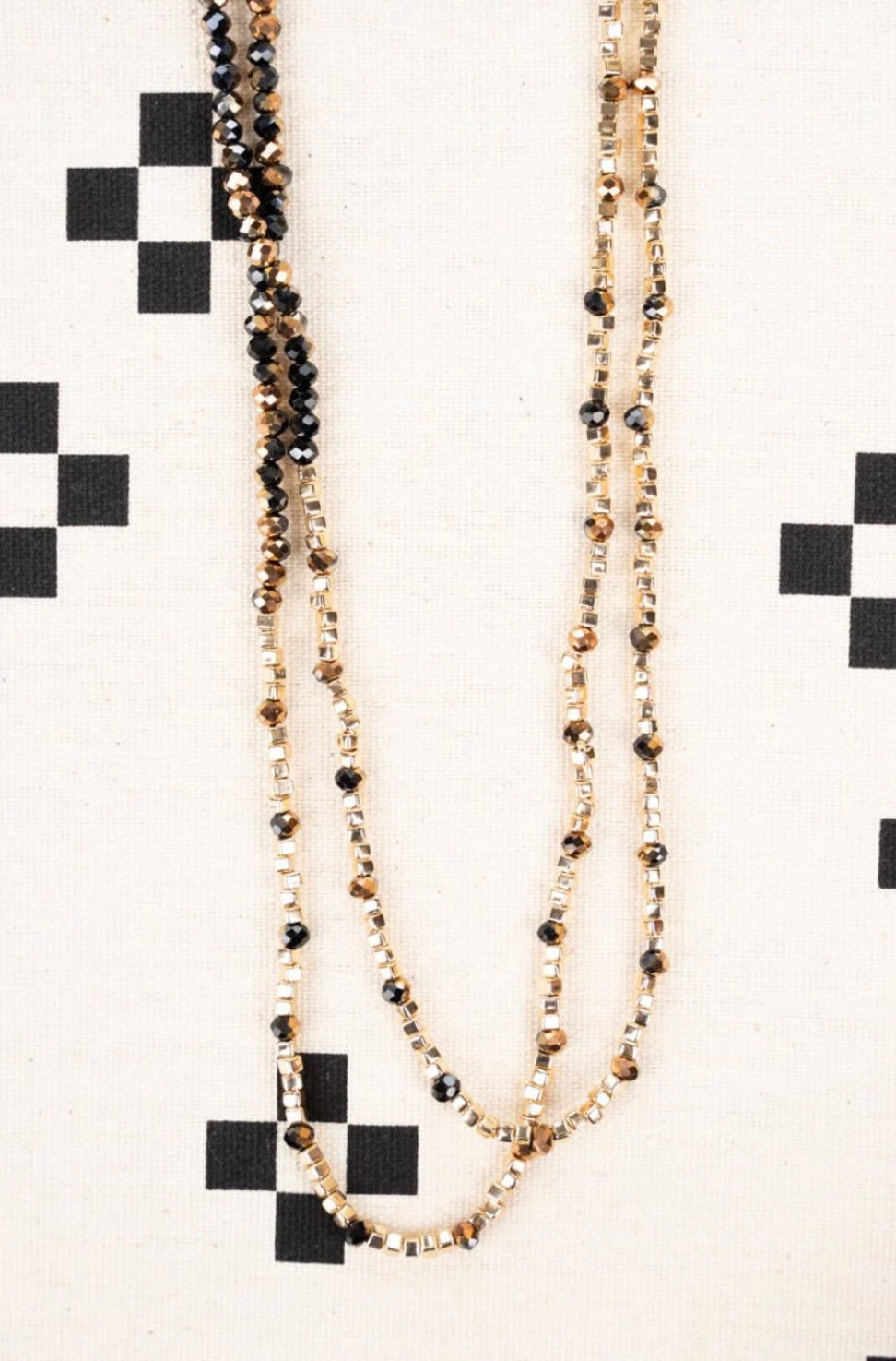 beaded necklace, black + goldtone