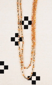 beaded necklace, peach + goldtone