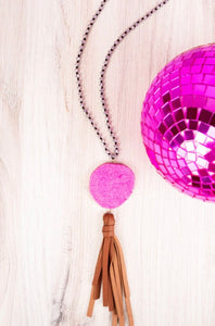 pink stone + tassel necklace