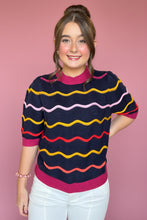 Load image into Gallery viewer, navy wave pointelle knit
