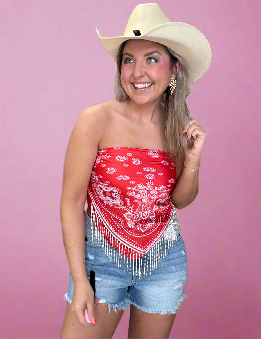 rhinestone bandana scarf, red