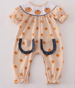 smocked pumpkin romper
