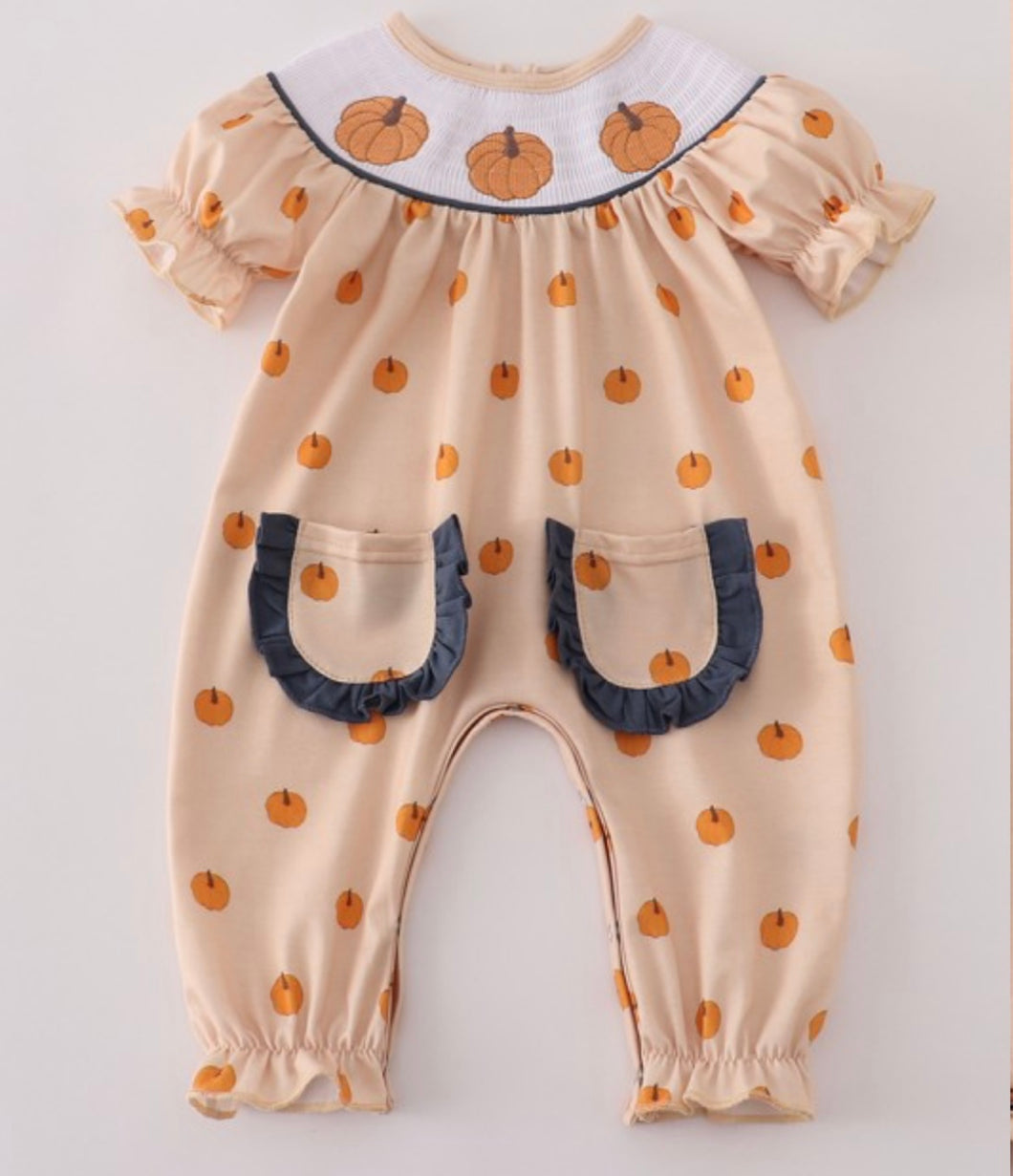 smocked pumpkin romper