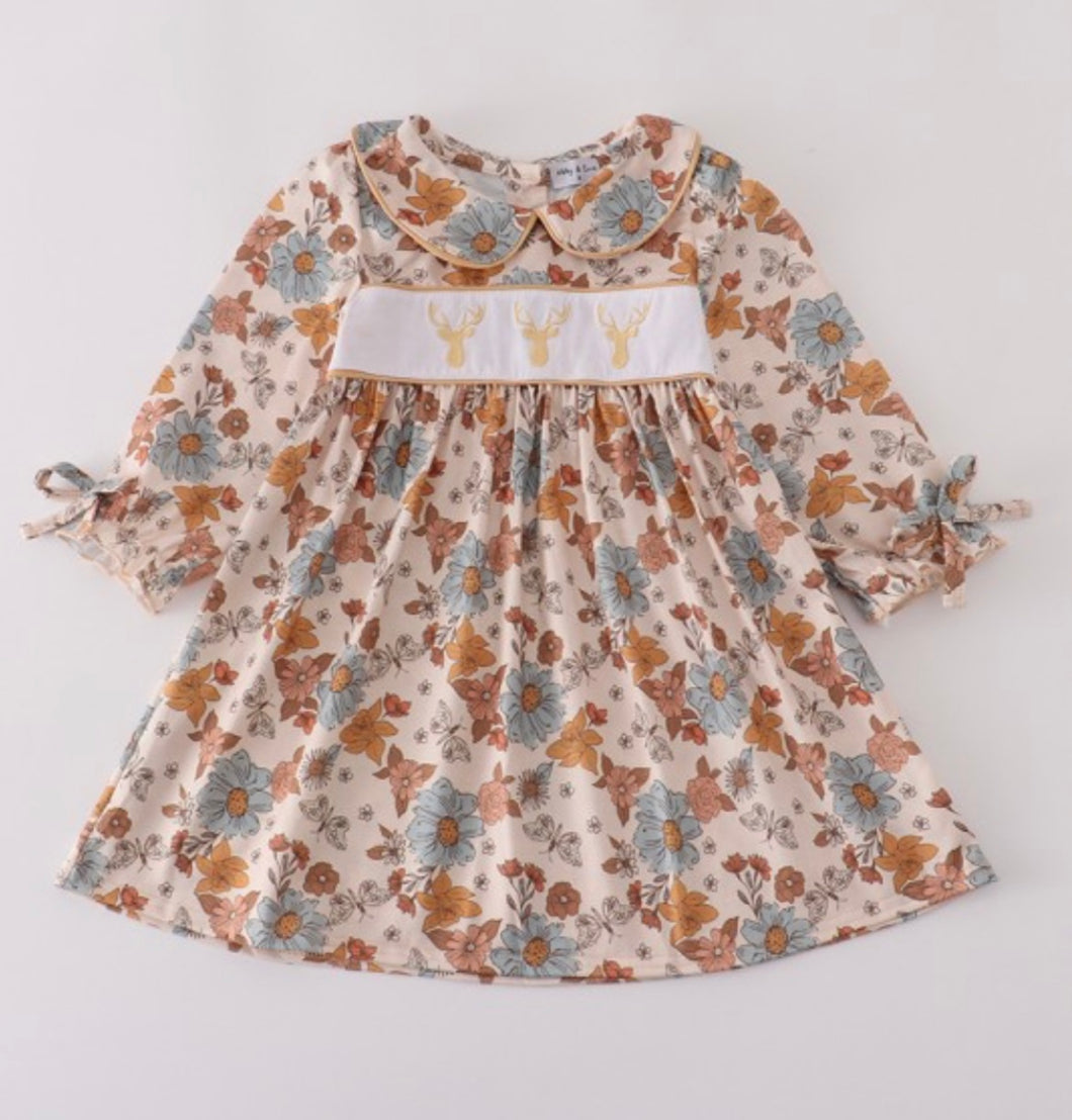girls' deer embroidery dress