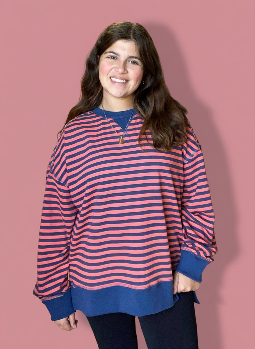 seeing stripes, coral + navy