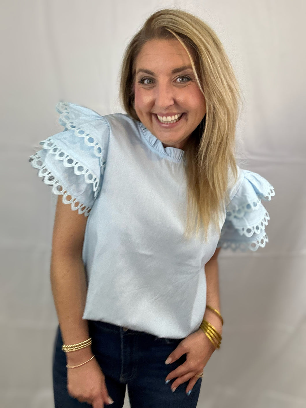 baby blue ruffle sleeve