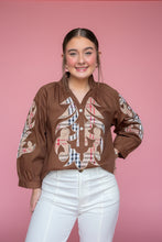Load image into Gallery viewer, baroque applique blouse, brown plaid
