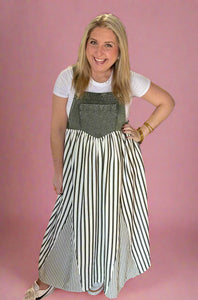 striped denim overall dress