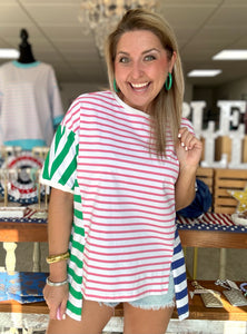 vacay days striped top, pink mix