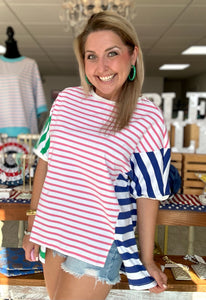 vacay days striped top, pink mix