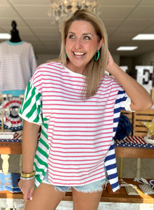 vacay days striped top, pink mix