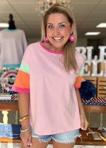 oversized colorblock tee, pink