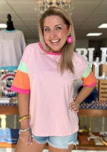 oversized colorblock tee, pink