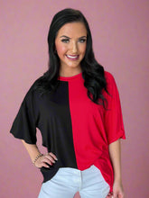Load image into Gallery viewer, gameday colorblock tee, red + black
