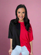 Load image into Gallery viewer, gameday colorblock tee, red + black
