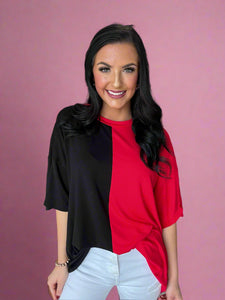 gameday colorblock tee, red + black