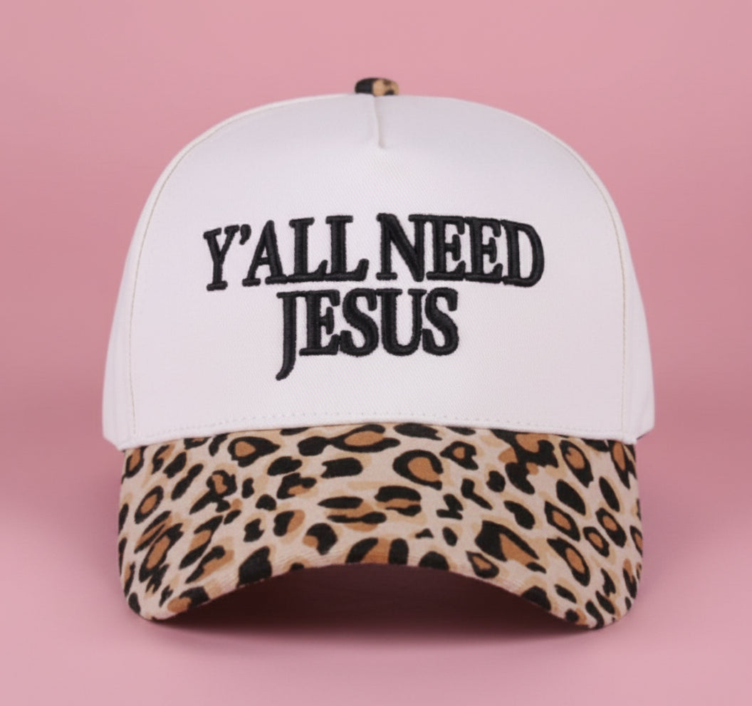 y'all need Jesus cap, leopard