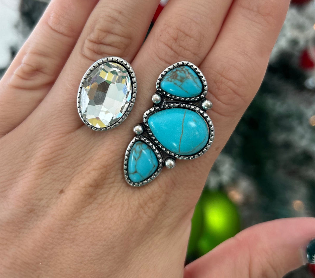 crystal + turquoise cuff ring