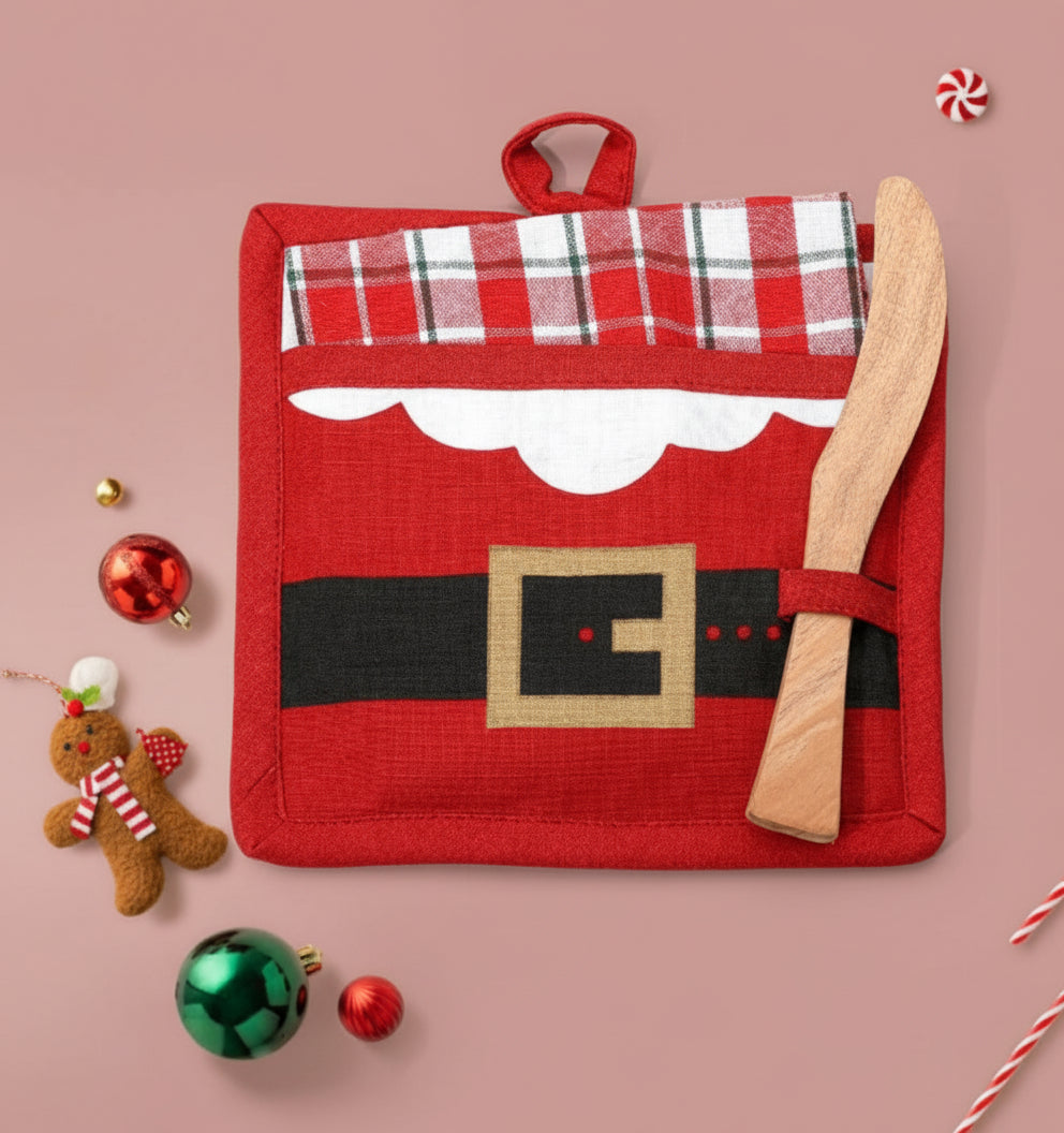 santa towel + potholder + spreader set