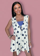Load image into Gallery viewer, pleated v-neck romper, navy dot
